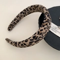 Classic leopard print wide headband in brown fabric for a retro high-top hair look - Light Leopard Large Headband