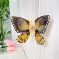 Realistic butterfly hair claw clip with dark brown and yellow wings on white fabric - 11cm / Old World Swallowtail