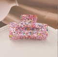 Pinza per capelli rettangolare rosa traslucida con paillettes e glitter colorati - Medium / Pink Glitter
