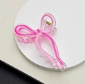 Molla per capelli a fiocco con glitter rosa, acrilico trasparente e perno dorato - 13cm / Bowknot Transparent Pink