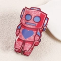 Pinza per capelli robot cartone animato con motivo marmo rosa e cuore blu - Rosa (Robot Stile D)