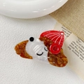 Detailed close-up of a dog-shaped acetate hair claw clip with tortoise and white finish - Coffee 8.4cm