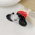 Cute acetate puppy hair claw clip with red striped hat on a vintage background - Black 8.4cm
