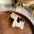 Cute cartoon puppy hair claw clip made of pearlescent cream acetate on wooden tray - White Closed Eyes Dog Style (Approx 7cm)