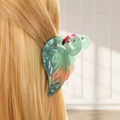 Pinza para el pelo de flamenco en acrílico con textura de mármol verde para mujer - Verde