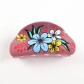 Detailansicht der Haarspange in Rosa Glitzer mit bunten Blumenmustern für Damen - Wassermelonenrot Glitzer Blumen