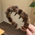 Leoparden-Plüsch-Haarreif mit rutschfesten Zähnen für Volumen und Winterstyling - Braun