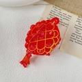 Red acetate hair claw clip with traditional Chinese knot design and festive tassel - Approx. 8x5cm