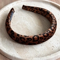 Leopard print velvet padded headband for women with a vintage handmade aesthetic - Large Leopard Dark Coffee