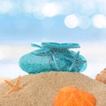 Starfish hair claw clip in light blue glitter with rhinestones on beach sand - Sky Blue 8.7cm