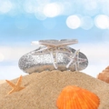 Elegant silver glitter shark hair clip with white starfish and iridescent rhinestones - Silver 8.7cm