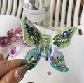 Translucent green butterfly hair claw clip with purple rhinestones for women hair styling - Green Mixed-Gem Butterfly (Approx 6cm)