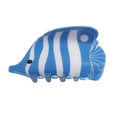 Detail view of blue and white striped fish-shaped hair claw clip with glossy finish - Blue And White Sea Fish Style (D10-4-1)
