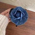 Close-up of denim camellia flower hair claw showing blue fabric texture and fringe detail - 8cm / Dark Blue Single Flower