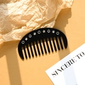 Peigne à cheveux noir en demi-lune avec paillettes étoiles sur fond en cuir jaune - Peigne Noir / 10cm