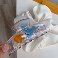 Dettaglio molletta per capelli in acetato trasparente con motivi di balena - Stile Arco Balena Pesce Rosso Trasparente