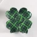 Detail of green and black checkered clover hair claw clip with a glossy finish - Green Black Checkerboard (A6-2-7)