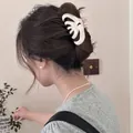 Water ripple bow claw clip in creamy ivory for women's half-up hairstyles - Off-White Crescent Claw
