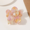 Macro shot of elegant floral hair claw clip featuring pink marble texture and pearl center - Gradient Orange (Style F 7cm)