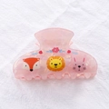 Detail of pink hair claw clip with cute cartoon fox, lion, and rabbit animal prints - Pink Forest Animals (Style B)