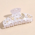 Detail of purple acetate hair claw clip with golden moon, stars and rhinestones inlay - 9.5CM / White