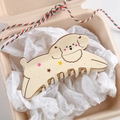 Cute beige acetate dog hair claw clip with colorful star patterns and brown outlines - 10.5cm / Off White