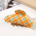 Klassische orangefarbene Haarklammer mit Karomuster und Kreuzverzahnung für Damenfrisuren - Blau-Oranges Karo