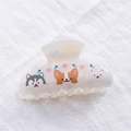 Cute cartoon husky and corgi print hair claw clip in creamy white finish for women - Creamy White Pets (Style C)