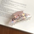 Gros plan sur la pince à cheveux rose irisée avec motifs de chats mignons et texte - Chat à Lunettes (11cm)