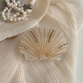 Détail de la pince à cheveux coquillage avec strass sur satin blanc et perles - 5# Blanc 6.5cm