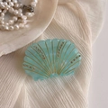 Elegante pinza de pelo de concha en acetato verde menta con pedrería y rayas - 2# Verde 6.5cm