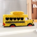 Pinza per capelli a scuolabus giallo con finestre a cuore e dettagli in cristallo - Scuolabus Cuore Strass