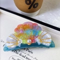 Shell-shaped shark hair clip with iridescent pearl and rhinestone seashell accents - Iridescent White (9cm*4cm)