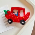 Detail van rode autovormige haarklem met marmeren textuur en schattig tomaatontwerp - 1# Chili Auto