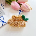 Chic acetate fruit hair claw featuring a yellow polka dot design with green leaves - Beige Lychee String