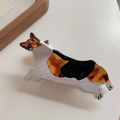 Chic acetate hair claw clip featuring a tricolor Corgi dog design in running pose - Corgi Style