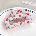 Dettaglio di una molletta per capelli rettangolare bianca con motivi di ciliegie e foglie - Cherry (8cm)