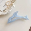 Detail of light blue pearlescent dolphin hair claw clip with seashells and pearls - 1# Blue Dolphin 13cm