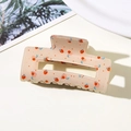 Translucent peach pink rectangular hair claw with cherry and strawberry prints - Two-Tone Cherry