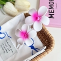 Close-up of matte resin plumeria hair clips with pink-purple gradient center on linen - 2# White 10.5cm