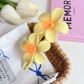 Detail of two yellow frangipani hair clips on a woven basket with floral background - 4# Yellow 10.5cm