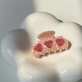 Pinza para el pelo de acetato mármol rosa con corazones de strass rojos y tachuelas - Aprox. 8*4.5cm / Rosa (A7-22-14)