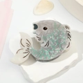 Elegant fish-shaped acetate hair claw clip with pearl luster and green scale patterns - 10.5cm / Gray