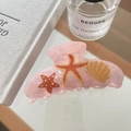 Close-up of pink acetic acid hair claw clip with colorful starfish and seashell patterns - 8# Pink Starfish Style