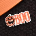 Close-up of Halloween hair claw clip featuring pumpkin and orange BOO lettering - Pumpkin And BOO Style / 10cm