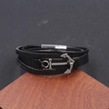 Men's multi-layer braided leather anchor bracelet with a secure magnetic clasp - Black Magnetic Anchor