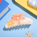 Pinza per capelli a stella marina con perle arancioni e gialle su resina bianca - Stelle Doppie Gialle 10.5cm