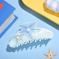 Pinza per capelli a stella marina in acetato blu sfumato con perle e tocchi dorati - Stelle Doppie Blu 10.5cm