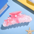 Pinza per capelli a stella marina rosa con perle e texture marmorea per stile marino - Stelle Doppie Rosse 10.5cm