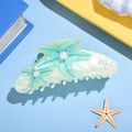 Summer ocean-themed light green hair claw with blue starfish and white pearls for women - Green Double Stars 10.5cm